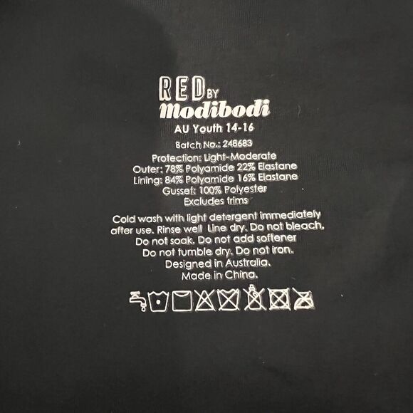 Modibodi One Piece LIGHT MODERATE Period Protection Swimsuit Wear Youth 14/16 - Picture 3 of 7